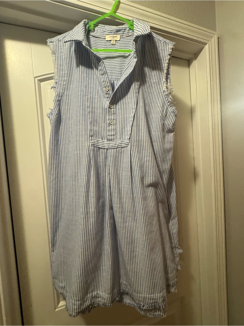 Umgee Blue & White Striped Sleeveless Shirt Dress